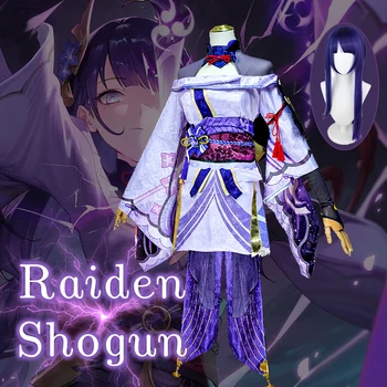 Genshin Impact Raiden Shogun Cosplay Костюм Жаккардовая Плат Униформи Перука Аниме Китайски Стил Костюми за Хелоуин за Жените Игра