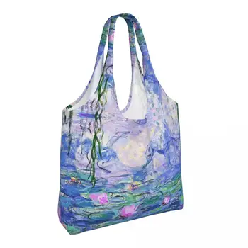 Kawaii Claude Monet Водни Лилии Чанта-тоут за пазаруване, Картини за градина, хранителни Стоки, холщовая чанта за пазаруване, чанта