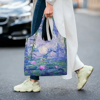 Kawaii Claude Monet Водни Лилии Чанта-тоут за пазаруване, Картини за градина, хранителни Стоки, холщовая чанта за пазаруване, чанта