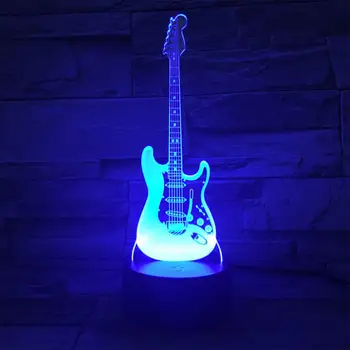 Led нощна светлина във формата на китара, 3D акрилни електрическа настолна лампа с 7 смените цвета