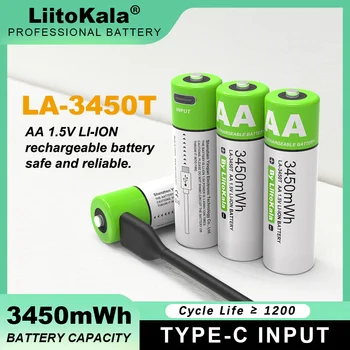 LiitoKala AA 1,5 V 3450mWh, литиева акумулаторна батерия с голям капацитет Type-C USB, бързо зареждане за играчки-мишки
