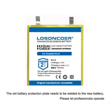 LOSONCOER 700 mah Батерия за бързо зареждане на смарт часа Ticwatch Pro X