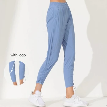 Lu С логото на Дамски Спортни панталони свободно намаляване с завязками с висока талия, бързо съхнещи Всекидневни спортни панталони, Блузи, Дамски дрехи за фитнес зала