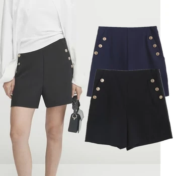 Maxdutti/ Британски женски Двойни къси панталони, Дамски къси Панталони с висока талия, Прости Елегантни Ежедневни Бермуди за пътуване до работа