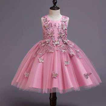 MODX/ Елегантни Дантелени рокли Принцеса С аппликацией под формата на пеперуда За момичета, Детски Сетчатое Празнична Сватбена рокля За малки момичета, Детски дрехи