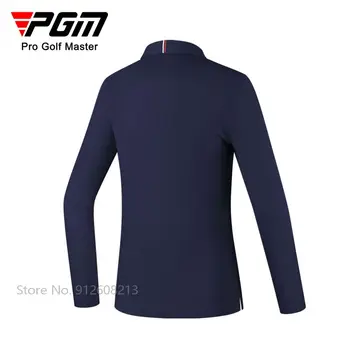 PGM Есенни дамски блузи за голф с високи еластични отворотами, Женски тънки тениски за голф с дълъг ръкав на райета ветроупорен спортни ризи S-XL
