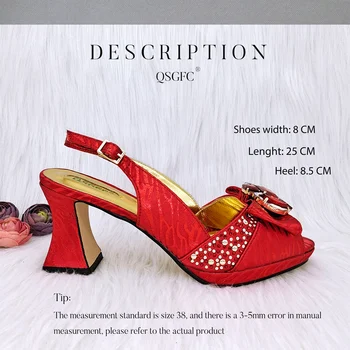 QSGFC/ Елегантни дамски модни обувки, червени на цвят с отворени пръсти за булката, удобни вечерни дамски обувки и чанта в комплект за жени