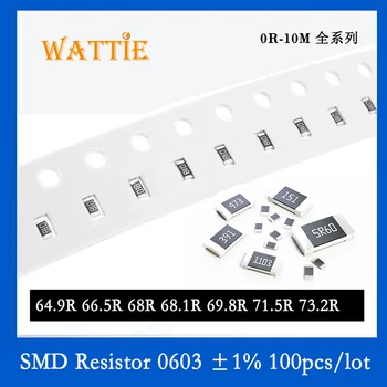 SMD резистор 0603 1% 64,9 R 66,5 R 68R 68,1 R 69,8 R 71,5 R 73,2 R 100 бр./лот микросхемные резистори 1/10 W 1,6 mm * 0,8 мм