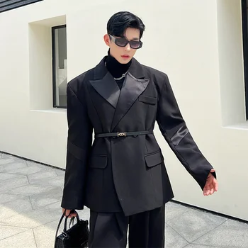 SYUHGFA, Елегантен черен костюм в корейски стил, Мъжки Блейзери, Однотонная облекло, Моден тренд, Якета, палта