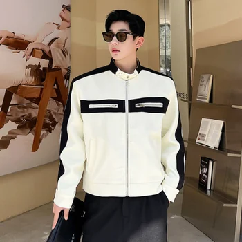 SYUHGFA Нови Есенни Якета Тенденция Мъжка мода Корейски стил, Индивидуалност Късо палто Контрастен цвят Нишевый дизайн Ежедневни блузи