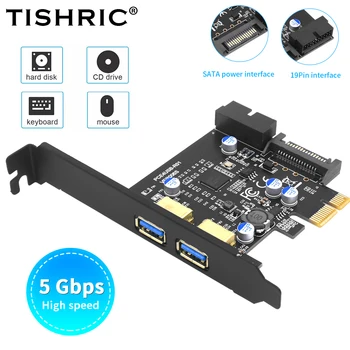 TISHRIC Горещи Продажба USB 3.2 PCIE Карта за разширяване на PCIE от 1 до 2 портове USB 3.2 Genl 19pin PCIE Карта за разширение PCI E Контролер 5 Гбитс