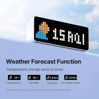Ulanzi TC001 Smart Pixel Clock Абонати на YouTube, функция за едновременно прогнозата за времето, показване на пикселизированных съобщения