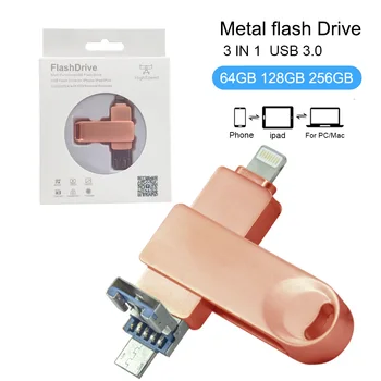 USB флаш памет за iPhone, iPad Pro Android Pen Drive Type c Otg 32gb 64gb 128gb 256g стик 3в1 USB3.0 Memory Stick