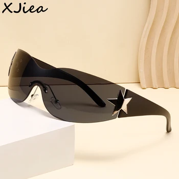 XJiea y2k Слънчеви Очила Дамски Дизайнерски Маркови Пънк Спортни Слънчеви Очила Пълнозърнести Модни Очила във Формата На Звезда С Воден Знак UV400 Goggle