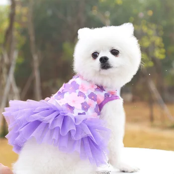 XS-XL Пролетно-летни рокли за кучета, Поли Принцеса за домашни любимци, Памучен пола на цветчета, праскова, Дышащее рокля за нюйоркския френски Булдог Чихуахуа