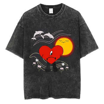 Y2k Harajuku Модна Тениска с форма на сърце, Персонални Творчески Тениска с графичен Принтом, Памучни Выстиранные Реколта Блузи за Мъже, Дамска Тениска