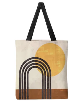 Абстрактна Слънчева Дъга Средата на века, Дамски чанти-тоут Голям капацитет, за Многократна употреба Студентски чанти за рамо