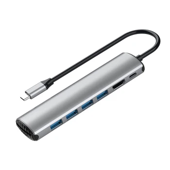 Адаптер-USB хъб C, зарядно устройство, USB C 8 в 1 със зареждането по USB C, 4 порта USB 3.0 USB-A, четец на карти SD / TF карта