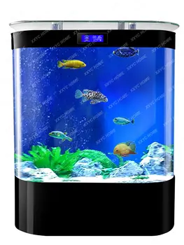 Аквариум за риби в хола Кръгла форма от сверхбелого акрил, стъкло Модерно домашно оборудване за смяна на водата на малкия и среден размер