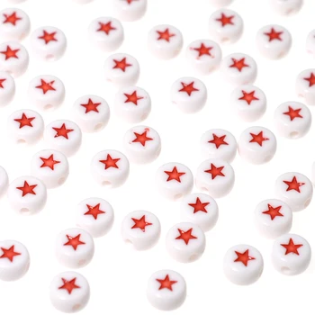 Акрилни мъниста с червена Звезда 7x4 mm, Червено Сърце, Кръгла плоска Азбука, Свободни распорные мъниста за ръчно изработени гривни 