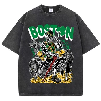 Американски реколта тениски за мъже/жени Boston Skeletons smoking в памучна фланелка, Стираемая старата вода, Индивидуалност, тениска, Облекло, Нова