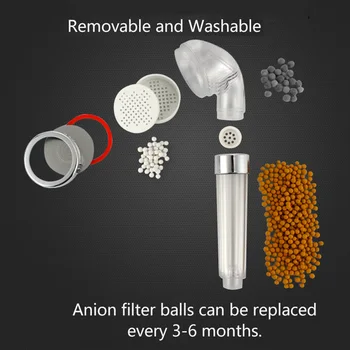 Анионная спа-накрайник за душ с високо налягане, заменяеми филтър, топката душ, ръчно водосберегающая накрайник за душ