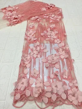 Африкански 3D дантелени тъкани от тюл с цветя аппликацией, сватбена рокля за парти, Луксозна френска окото, благородна нигерийская окото с пайети