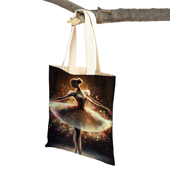 Балерина Художествени Плакати, Балерини, Ежедневни дамски чанта за пазаруване, Скъпа Мультяшная момиче, Двойна холщовая чанта-тоут с принтом, чанти за пазаруване