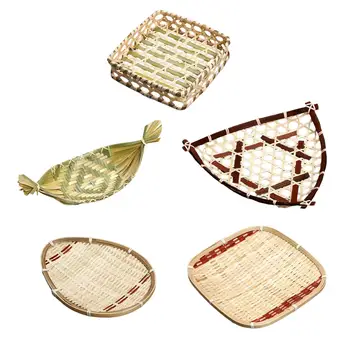 Бамбук кошница, Тава, Плоча, ръчно изработени, Кошница за зеленчуци, Хляб, Универсално трайно Традиционно ястие в селски стил за десерт от сушени плодове