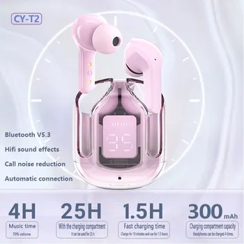 Безжична слушалка CY-T2 Bluetooth-Слушалки Прозрачен ENC led Дигитален дисплей Стереозвука Слушалки за спорт