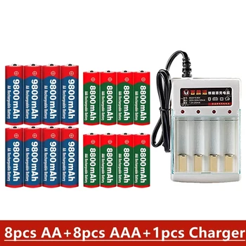 Безплатна доставка Акумулаторна Батерия Оригинал 2023NEW 1,5 AA9800 ма + AAA8800 ма батерия + зарядно устройство е подходящо за Машинки за стригане MP3