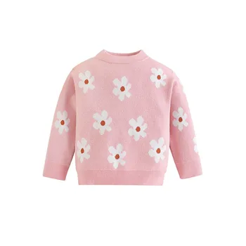 Блузи за момичета, пуловер с принтом розови цветове и маргаритки, възли върхове с кръгло деколте и дълги ръкави, модни блузи за новородено, тениски за момичета