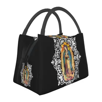 Богородица Гваделупская Термоизолированная Чанта за обяд Мексико Virgen Дева Pro-Life Мексико Сребърна Преносима Чанта За обяд Кутия За храна