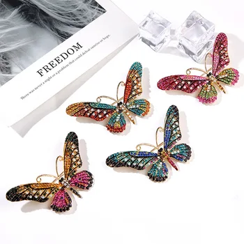 Брошки-пеперуда с кристали за жени, 4 цвята В наличност, красива пролет на жени с насекоми, нови вечерни украса
