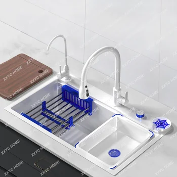 Бяла нано кухненска мивка от неръждаема стомана 304, удебелена голяма единична мивка, плот и долен за мивка, домакински мивка