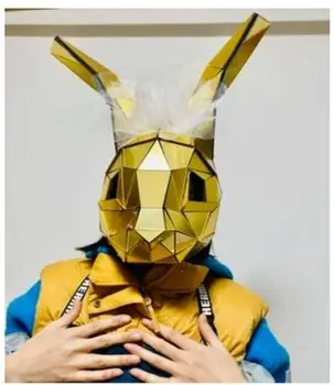 Великден cosplay-парти, огледална маска върху цялото лице, Златна прическа със заек на Хелоуин, сребърен прическа със заек, декорация парти