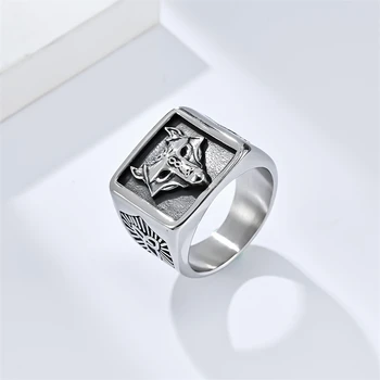 Винтажное пръстен от титанов стомана, Viking, Вълк, Вечна руна, висококачествени мъжки пръстен от неръждаема стомана, полированное, без избледняване