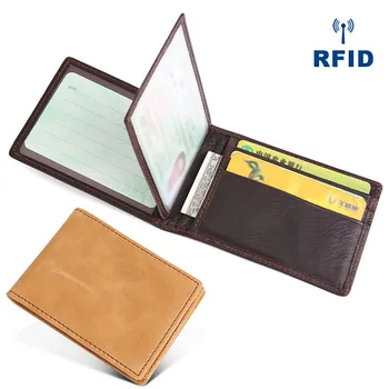 Висококачествен Тънък RFID-държач за кредитни карти от естествена кожа Crazy Horse, противоугонный ID, мъжки проста капак за шофьорска книжка