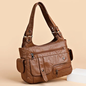 Висококачествени Дамски чанти през рамо от мека кожа, многопластова женствена чанта през рамо, Луксозни дизайнерски чанти, голяма дамска чанта-тоут