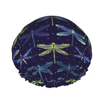 Водоустойчив шапка за душ Dragonflies с еластична подолом, Обръщане на дизайн за душ, шапка за сън, за всяка дължина на косата
