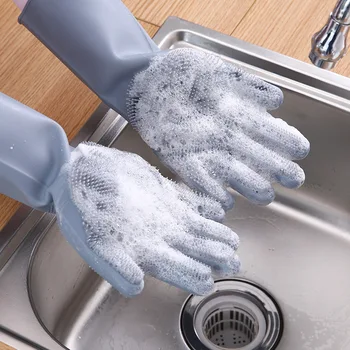 Водоустойчива и жиронепроницаемые силиконови ръкавици за миене на съдове, Ръкавици за кухненски четки, Корейската Магия