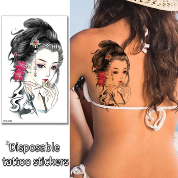Временна татуировка, японска Гейша, 3D Водоустойчив татуировка, стилни художествени етикети, Комплект за мъже, Жени, парти за момчета, грим за момичета