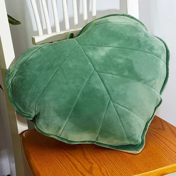 Възглавница с 3D листа, удобна за декоративна възглавница за растенията, мек плюшен възглавница под формата на листа, на Новост, плюшен възглавница за гърба