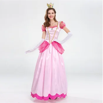 Възрастен костюм Super Luigi Brother, розов костюм сладка принцеса Праскова, Cosplay-костюм за Хелоуин, Карнавальная парти, Фантазийное рокля