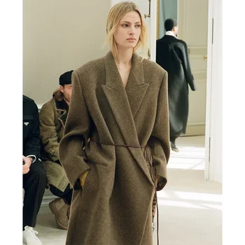 Вълна палто с ветрозащитным покритие, женски есенно-зимния широко вълна палто с минимална дължина