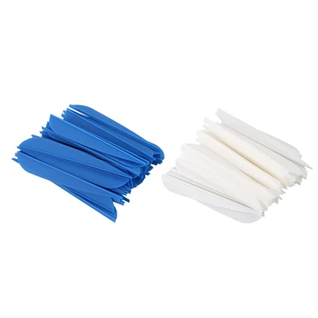 Върхове на стрели с 4-инчов пластмасови пера за стрели от лък със собствените си ръце, 100 бр. (синьо и бяло)