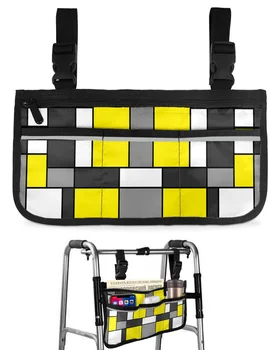 Геометрични фигури, абстрактни Жълто чанта за инвалидна количка с джобове, подлакътници, странични чанти, чанта за съхранение на рамката за электроскутера