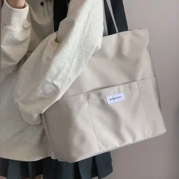 Голям Голям Оксфорд Множество плажната чанта за пазаруване, Дамски чанти-тоут, эстетичная однотонная студентски ежедневна чанта, чанта през рамо