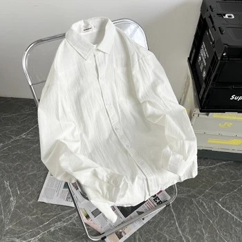 Горещи продажба на мъжки ризи с дълъг ръкав от памук и лен в японски стил, Лятна монофонични Свободен най-Големи Всекидневни Плажен Гърдите джоб H19