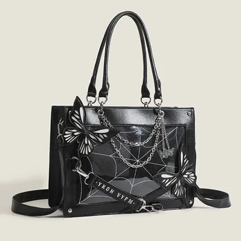 Готическата чанта през рамо Y2K с пеперуда и Възел, чанта-портфейл в стил пънк, Веригата За Момичета, Лолита, Болк, Хелоуин, Дамски чанти през рамо